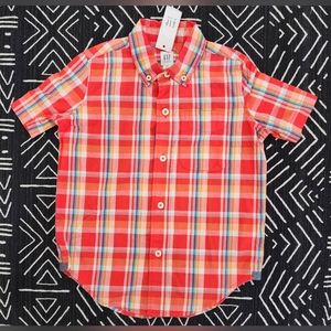 🆕️ GapKids XS (4-5), plaid Orange Button down Short-sleeve Shirt